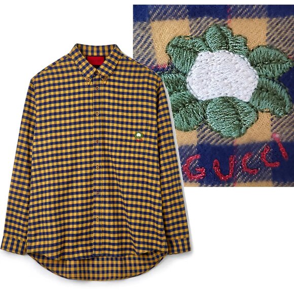 GUCCI SHIRT MENS DOVER STREET MARKET OXFORD w LOGO EMBROIDERY CHECK COTTON sz 48 - Picture 1 of 14